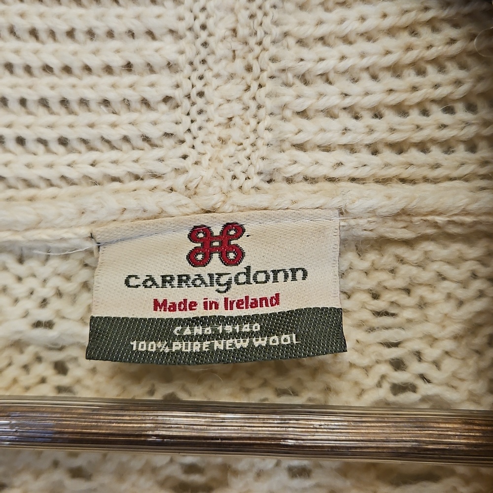 Carraig Donn Made In Ireland 100% Wool Cable Knit Fishermans Cardigan, Sz Medium - Picture 4 of 11
